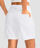 elastic waist bermuda shorts 7" in white - on model back view