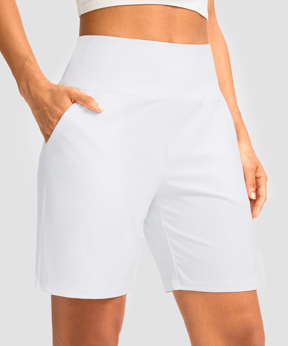 elastic waist bermuda shorts 7" in white - on model front view