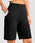 elastic waist bermuda shorts 9" in black - front view
