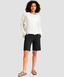elastic waist bermuda shorts 9" in black - on model view