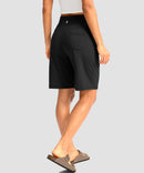 elastic waist bermuda shorts 9" in black - on model back view