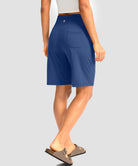 elastic waist bermuda shorts 9" in blue - on model back view