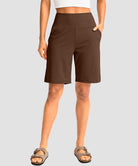 elastic waist bermuda shorts 9" in brown - front view
