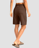 elastic waist bermuda shorts 9" in brown - on model back view
