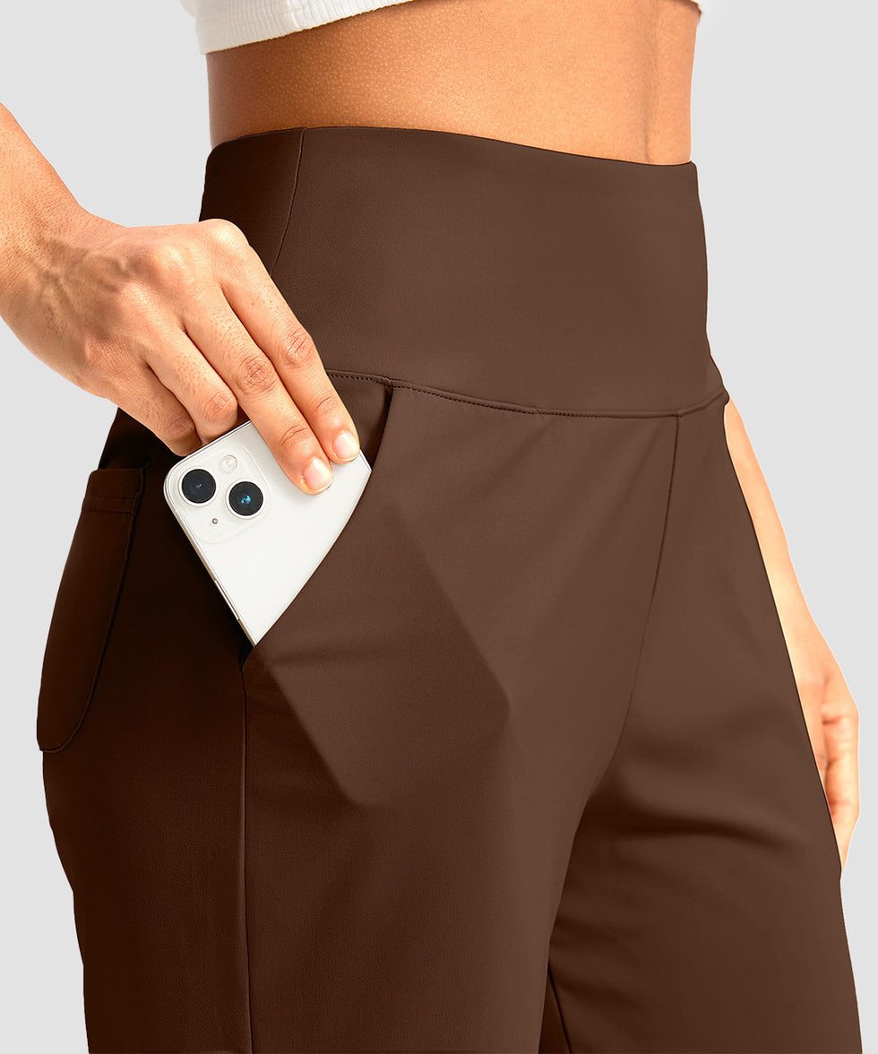 elastic waist bermuda shorts 9" in brown - pocket detail view
