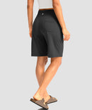 elastic waist bermuda shorts 9" in gray - on model back view