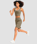 elastic waist bermuda shorts 9" in olive khaki - on model exercise view