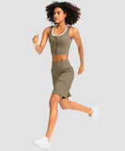 elastic waist bermuda shorts 9" in olive khaki - on model exercise view