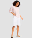 elastic waist bermuda shorts 9" in white - on model view