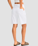 elastic waist bermuda shorts 9" in white - on model back view
