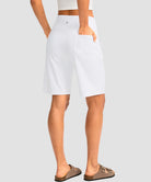 elastic waist bermuda shorts 9" in white - on model back view