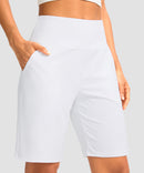 elastic waist bermuda shorts 9" in white - on model front view
