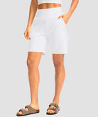 elastic waist bermuda shorts 9" in white - pocket detail view