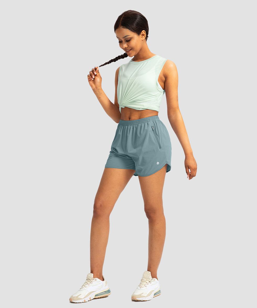 elastic waist lined running shorts 3" in arona blue - on model view