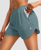 elastic waist lined running shorts 3" in arona blue - pocket details view