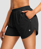 elastic waist lined running shorts 3" in black - side view