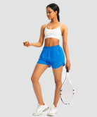 elastic waist lined running shorts 3" in bright blue - on model view