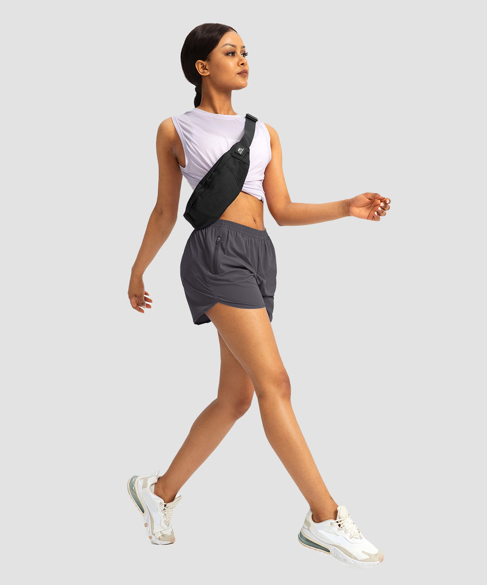 elastic waist lined running shorts 3" in dark grey - on model view