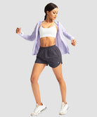 elastic waist lined running shorts 3" in dark grey - on model view 2