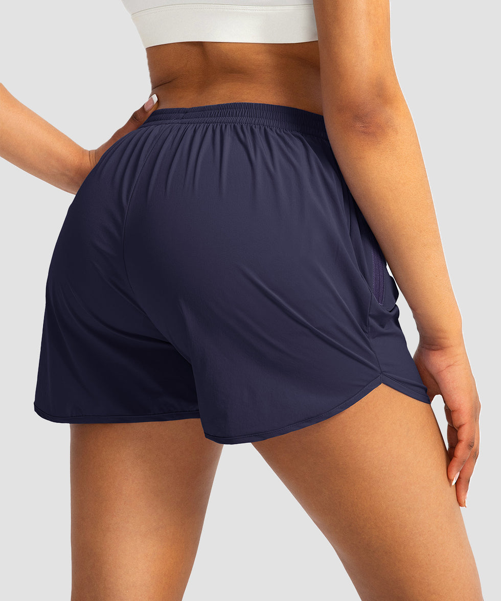 elastic waist lined running shorts 3" in navy - back view