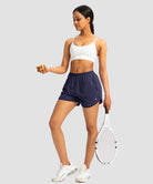 elastic waist lined running shorts 3" in navy - on model view
