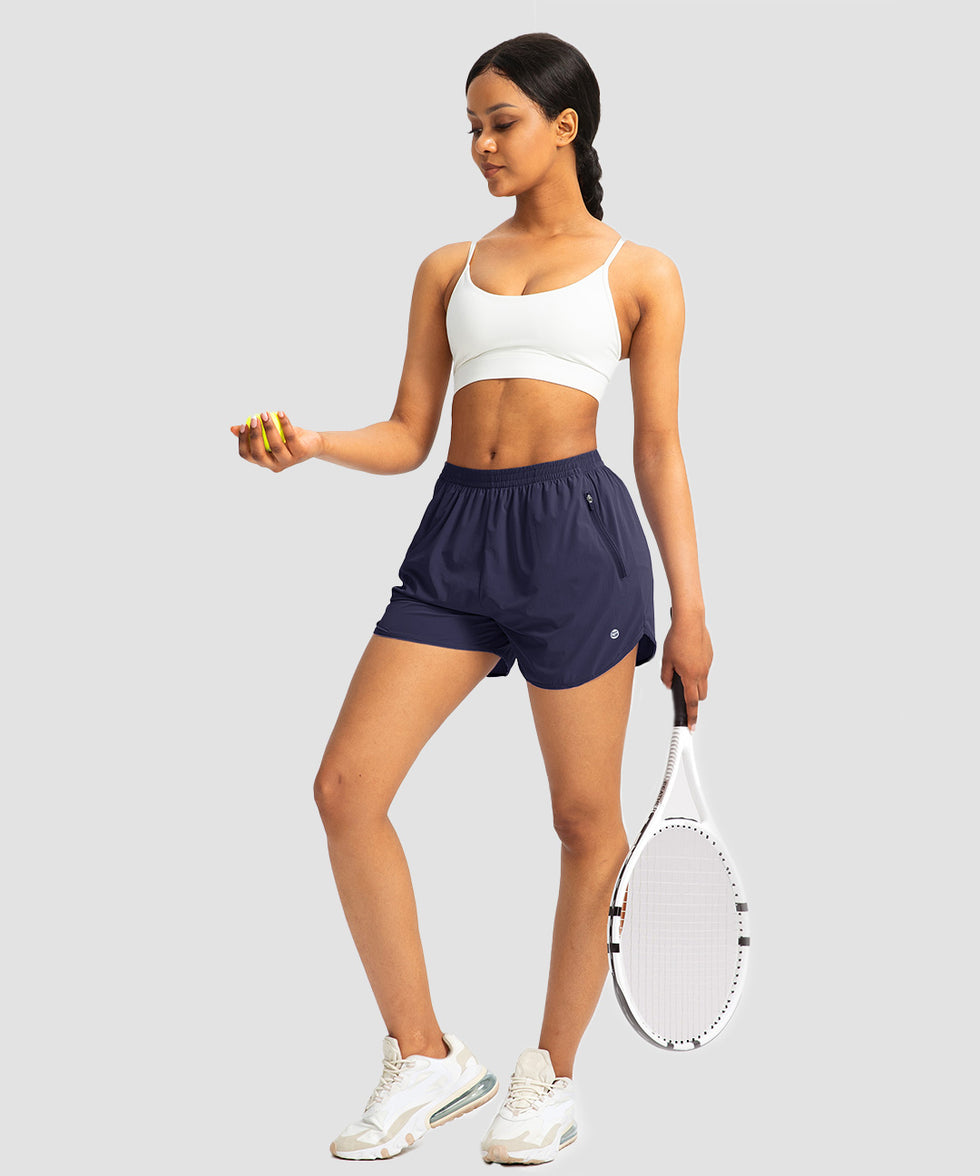 elastic waist lined running shorts 3" in navy - on model view