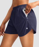 elastic waist lined running shorts 3" in navy - pocket details view