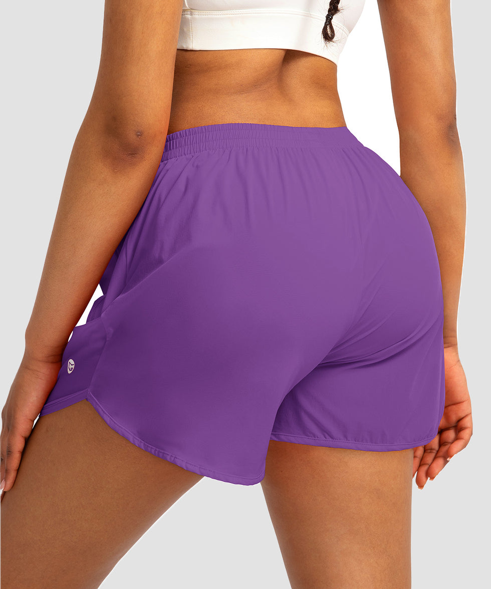 elastic waist lined running shorts 3" in purple - back view