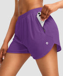 elastic waist lined running shorts 3" in purple - pocket details view