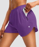 elastic waist lined running shorts 3" in purple - pocket details view