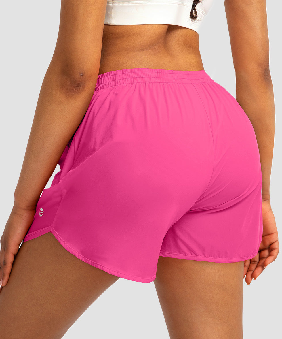 elastic waist lined running shorts 3" in rose red - back view