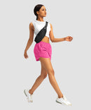 elastic waist lined running shorts 3" in rose red - on model view 2