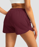 elastic waist lined running shorts 3" in wine - back view