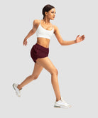 elastic waist lined running shorts 3" in wine - on model view 2