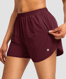 elastic waist lined running shorts 3" in wine - pocket details view