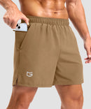 elastic waist split hem shorts 5'' in dark khaki - front view