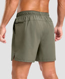 elastic waist split hem shorts 5'' in gray sage - back view
