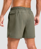 elastic waist split hem shorts 5'' in gray sage - back view