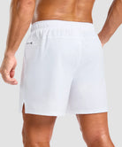 elastic waist split hem shorts 5'' in white - back view