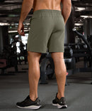 elastic waist split hem shorts 7'' in gray sage - back view