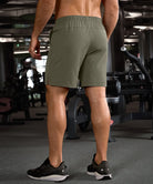 elastic waist split hem shorts 7'' in gray sage - back view