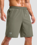 elastic waist split hem shorts 9'' in gray sage - front view
