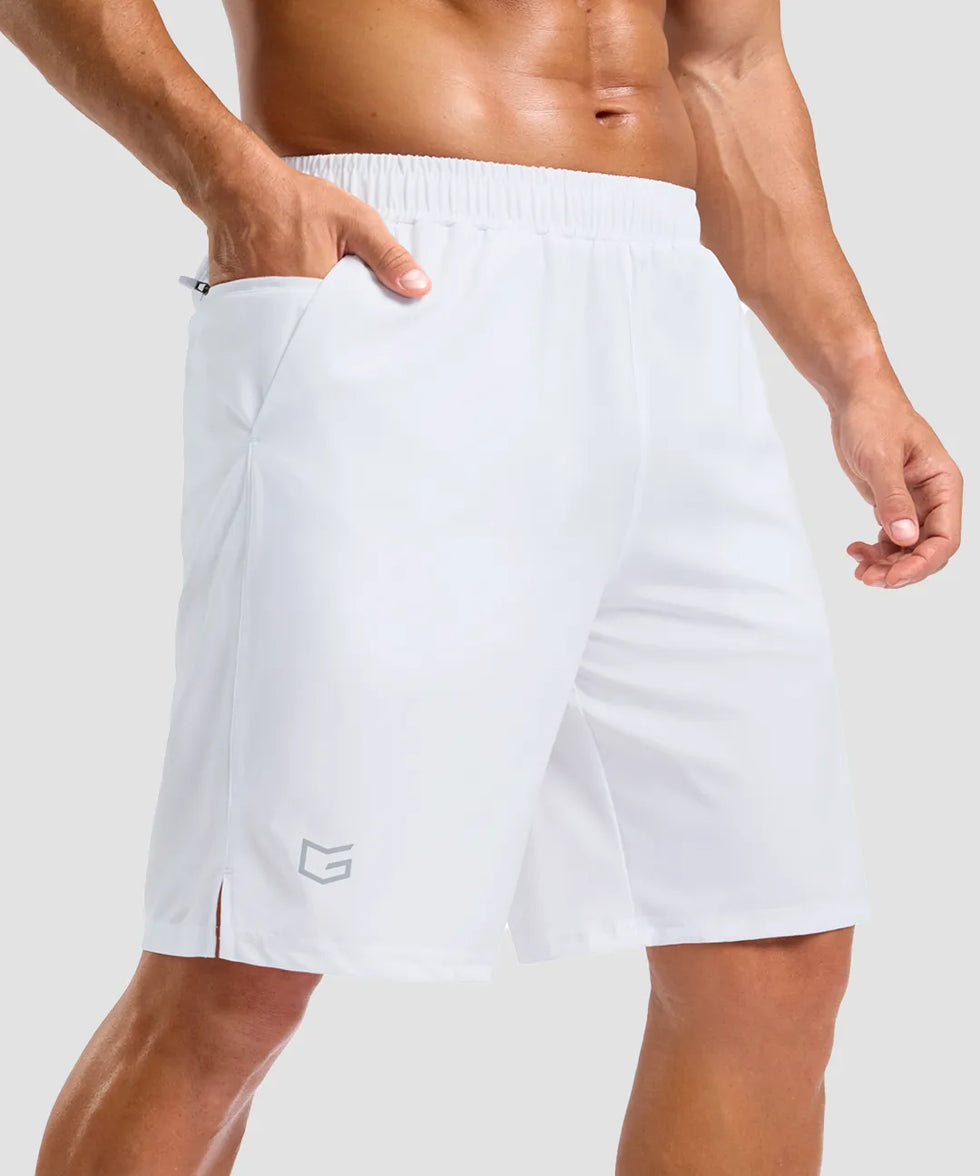 elastic waist split hem shorts 9'' in white - pocket detail