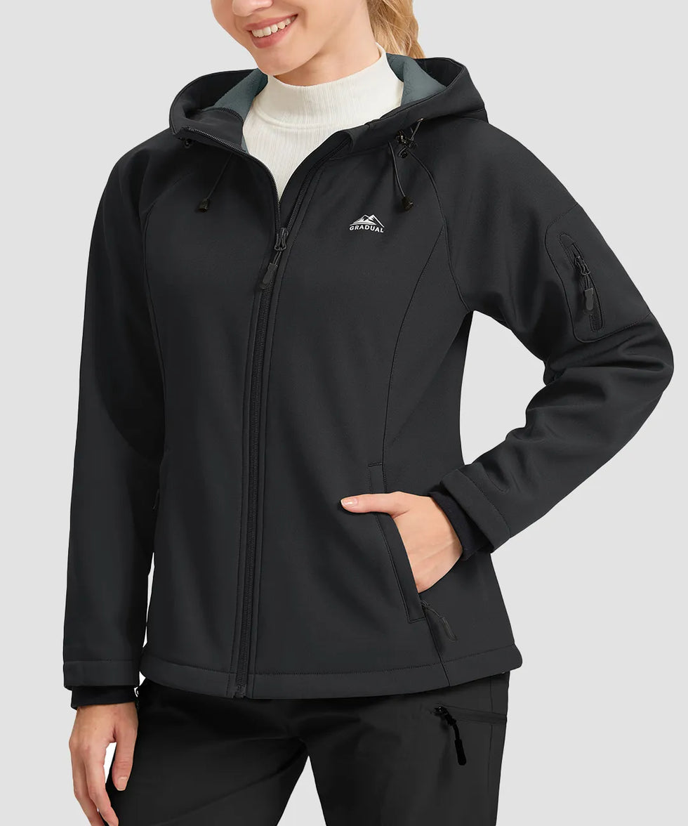 fleece-lined softshell jacket in black - front view