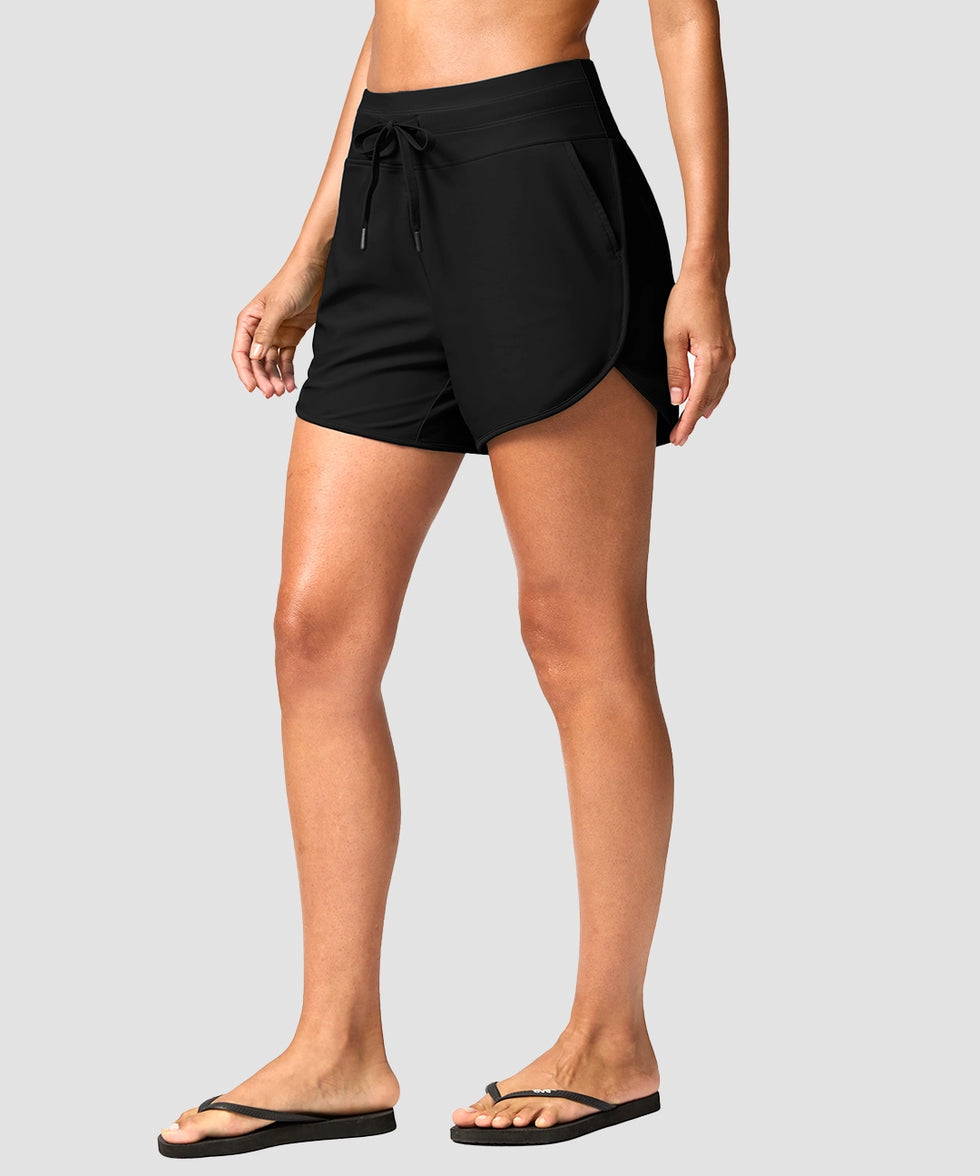g-drykit™ high waisted pocket swim shorts in black - on model side view