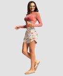 g-drykit™ high waisted pocket swim shorts in orange flower - on model view