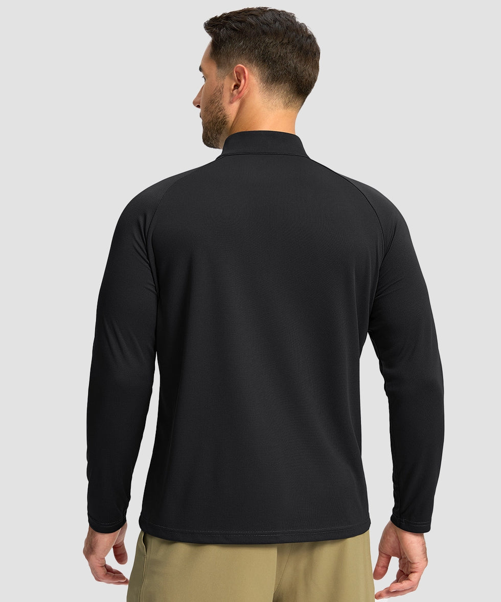 half zip pullover long sleeve in black - on model back view