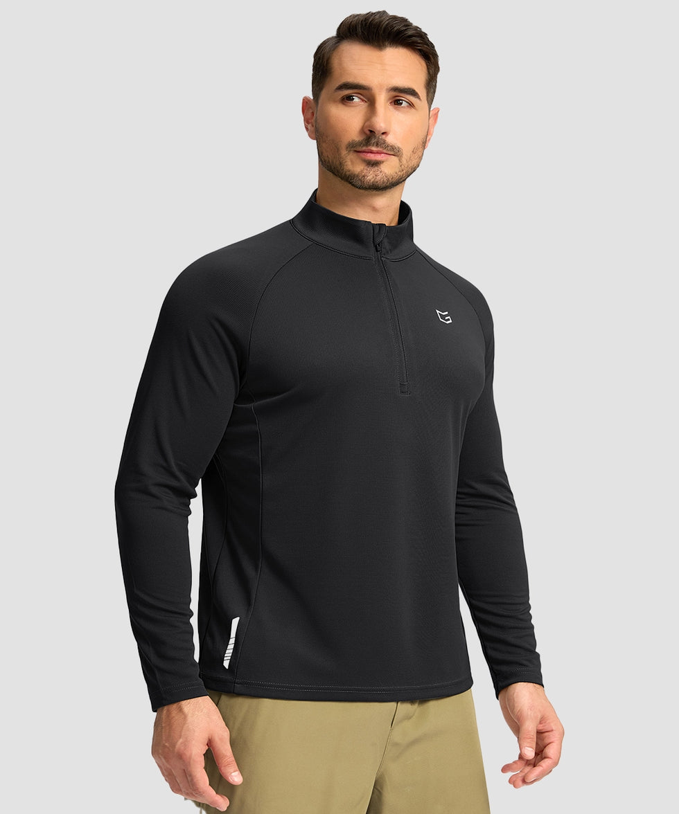 half zip pullover long sleeve in black - on model front view