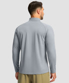 half zip pullover long sleeve in cloudy gray - on model back view