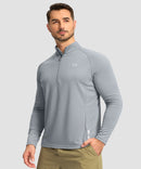 half zip pullover long sleeve in cloudy gray - on model front view
